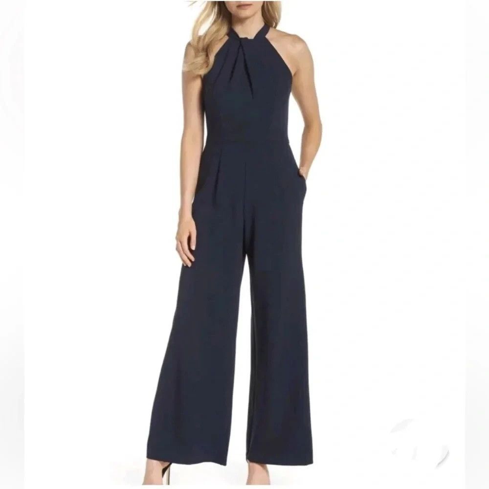 Julia Jordan Black Halter Wide Leg Jumpsuit Size 10P Petite Evening Palazzo Pant
